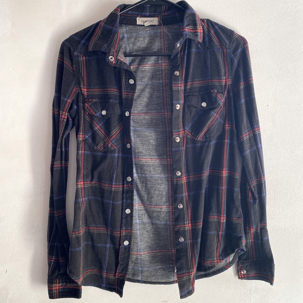 Long sleeve button up plaid shirt